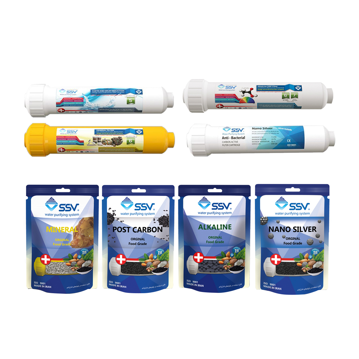 فیلتر دستگاه تصفیه آب اس اس وی مدل 5679 مجموعه 4 عددی به همراه شارژ یدک مدل 01 وزن 140 گرم مجموعه 4 عددی