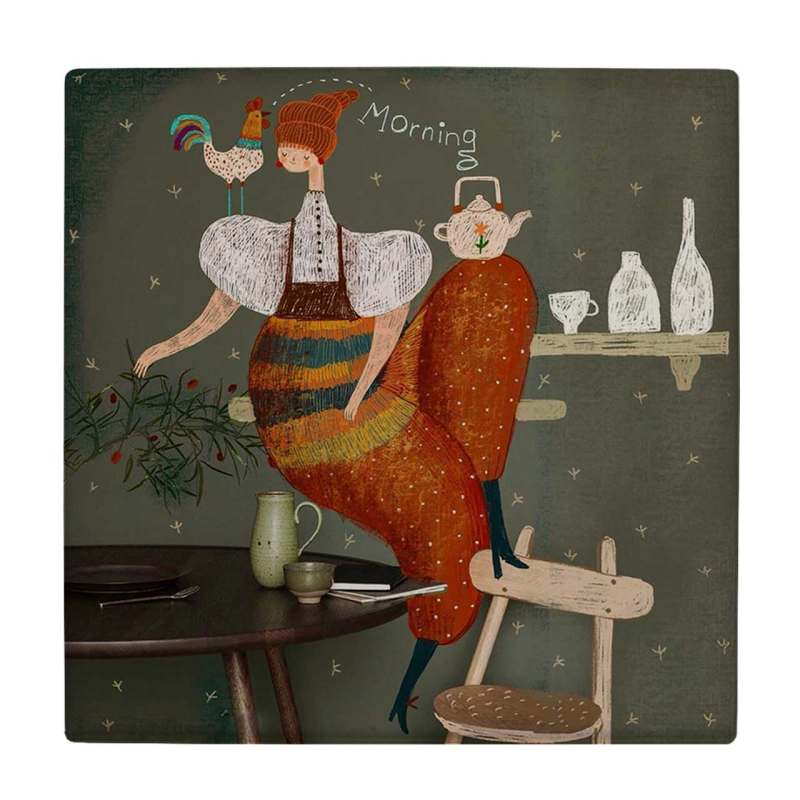 کاشی طرح نقاشی بانو و میز آشپزخانه مدل لوحی BDT208