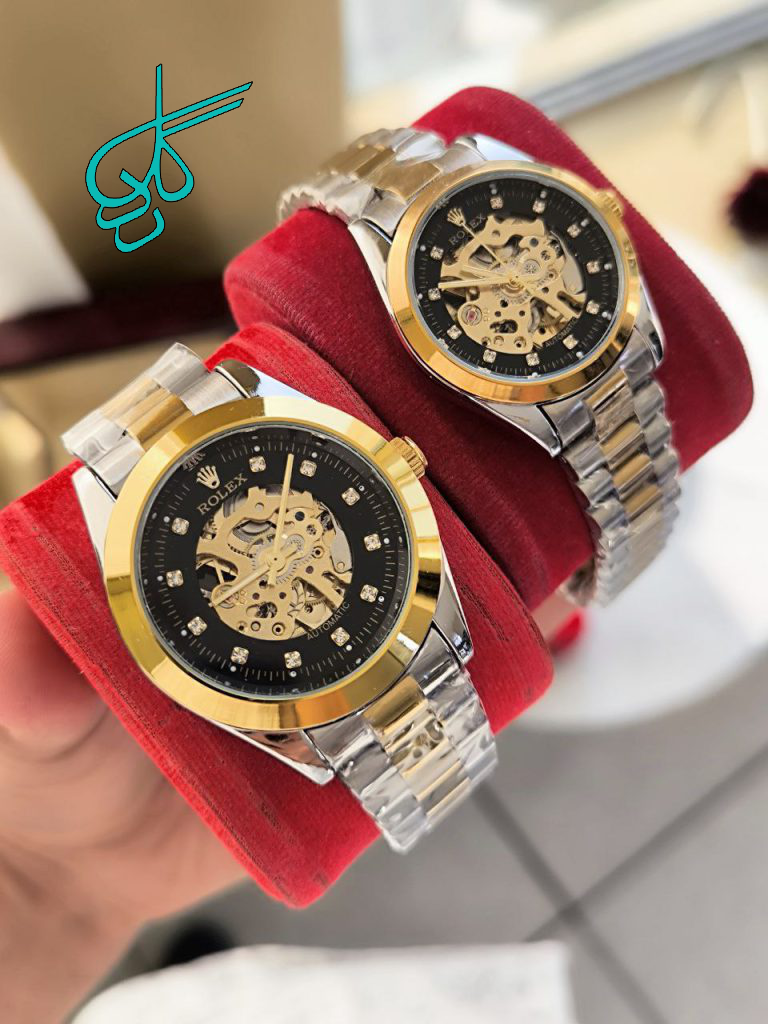 خرید ست ساعت مردانه و زنانه مارک رولکس اتومات پشت شیشه ای قفل اصلی رولکس رنگ ثابت کیفیت عالی کد 2115684 - ردگل