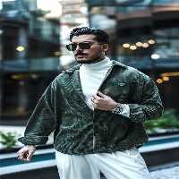 پیراهن / بلوز دکمه دار سبز مردانه بزرگ مخملی خاکی OUTFİT MAN