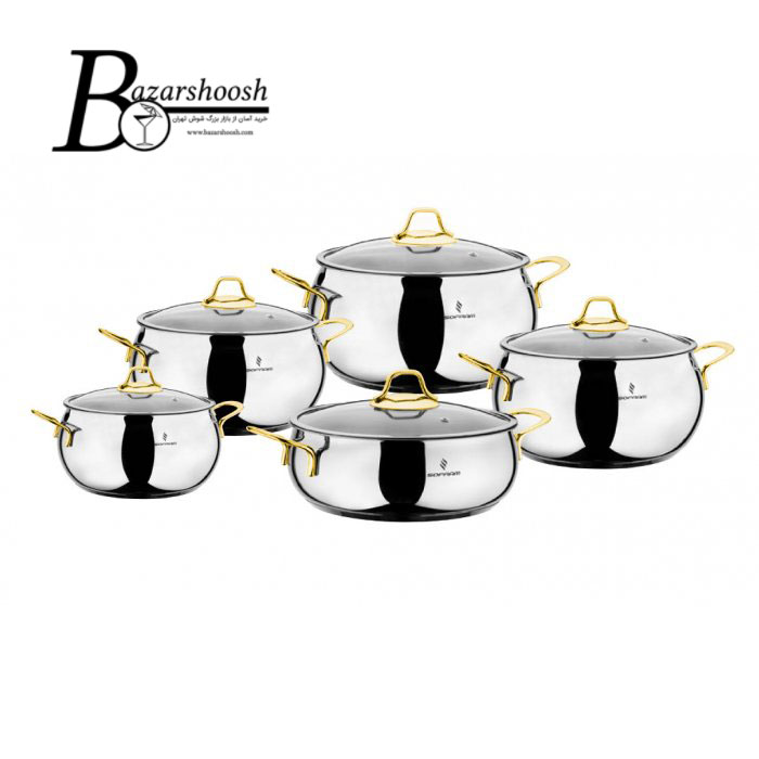 سرویس قابلمه استیل 10پارچه سوفرام مدل لونا طلایی