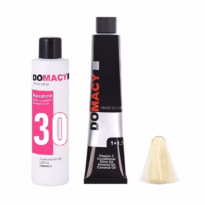 رنگ مو دوماسی شماره 10.31 حجم 120 میلی لیتر رنگ بلوند بژ پلاتینه به همراه اکسیدان کد 02 نه درصدی حجم 180 میلی لیتر