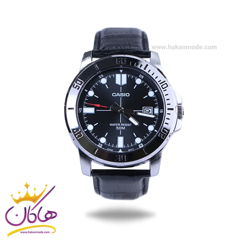 ساعت مچی عقربه ای کاسیو مردانه بند چرم مشکی MTP-VD01L-1EVUDF