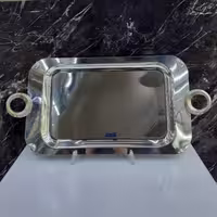 سینی سایز  بزرگ نگار ، استیل ضد زنگ ، طرح دسته حلقه ای ، نقره ای