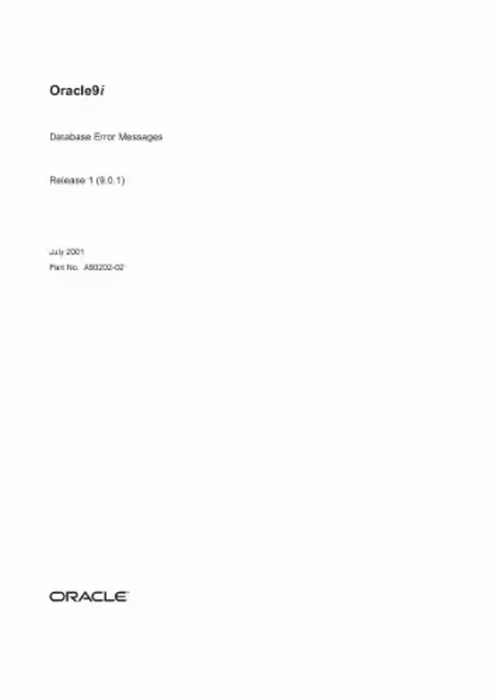خرید و دانلود نسخه کامل کتاب Oracle9i Database Error Messages (Part No. A90202-02) (Release 9.0.1)