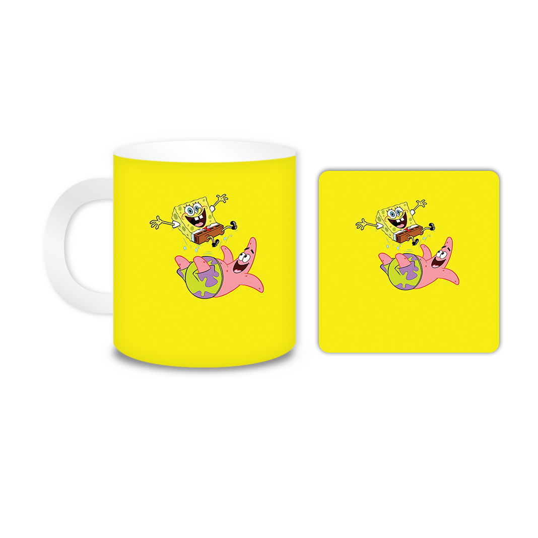 ماگ مدل باب اسفنجی کد 201 به همراه زیر لیوانی