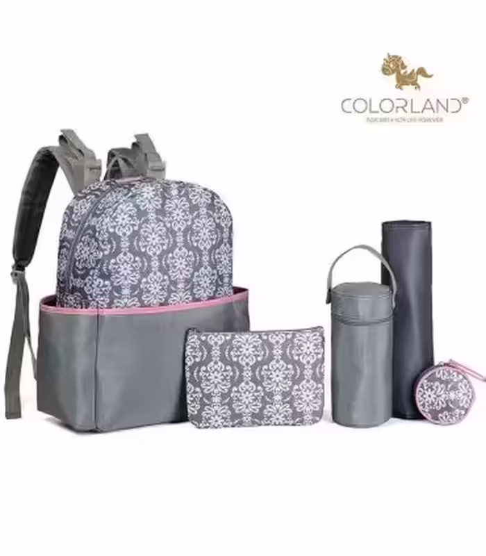 کوله پشتی لوازم کودک و مادر 4 تیکه کالرلند طوسی صورتی Colorland