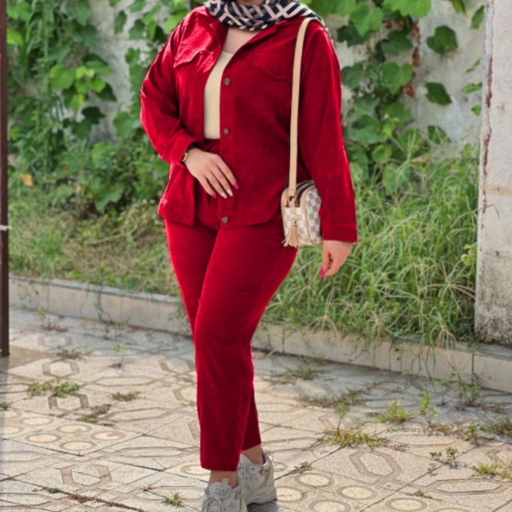 ست کت و شلوار رزان مخمل کبریتی