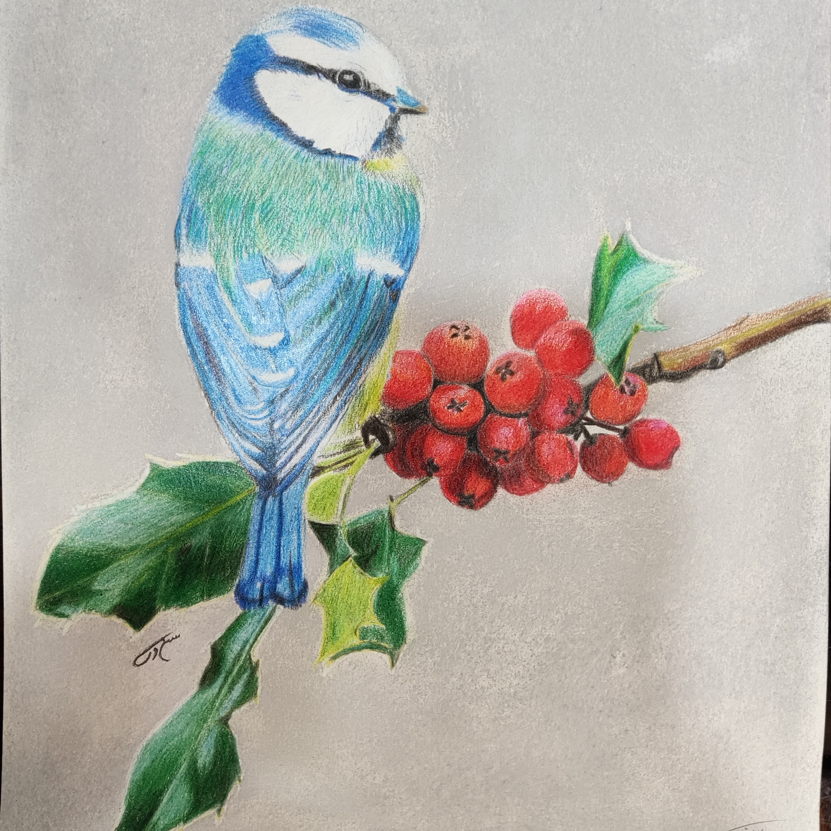 تابلو نقاشی شده با مدادرنگی  با قابی ساده و زیبا دارای شیشه 