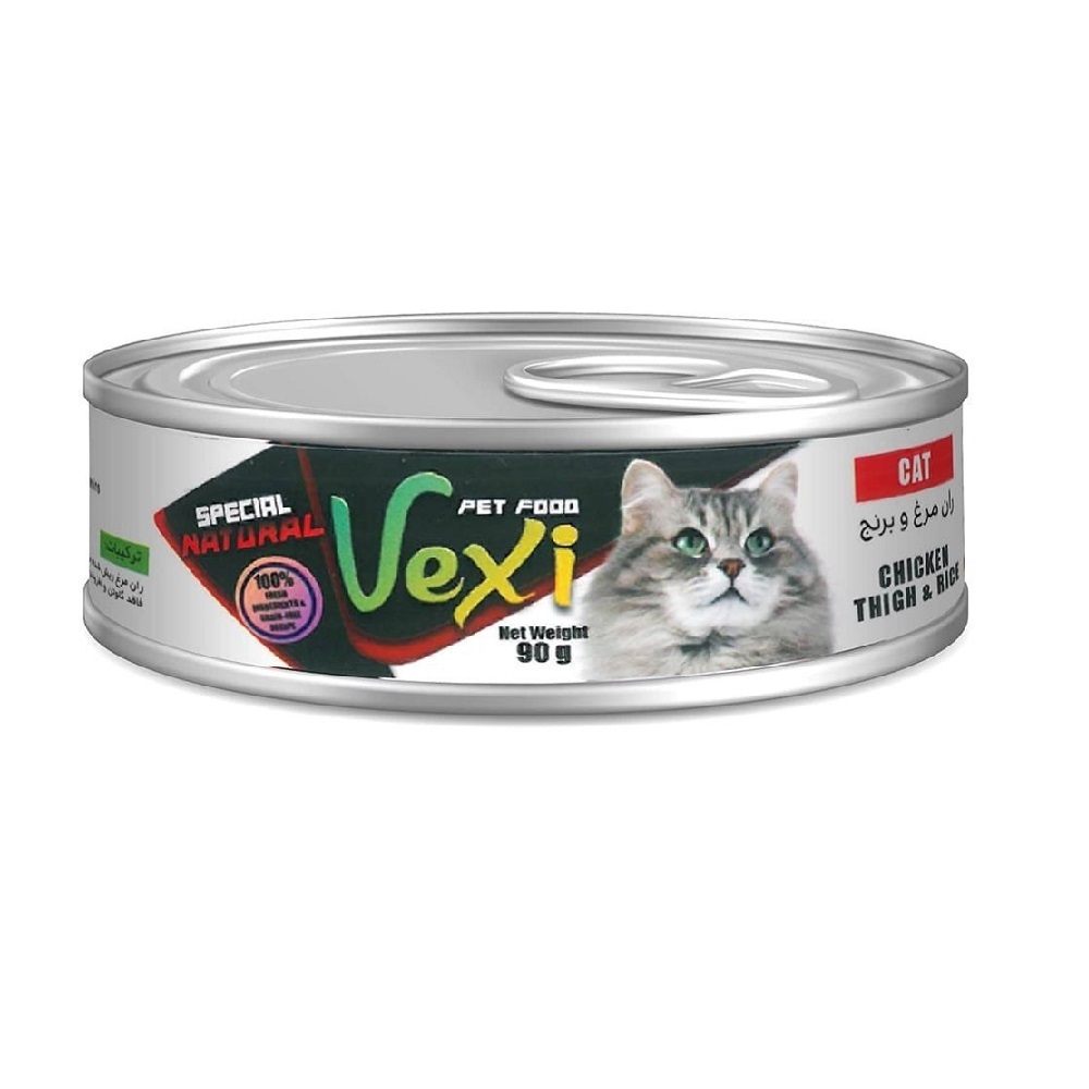 کنسرو گربه بالغ طعم ران مرغ و برنج 90 گرمی وکسی