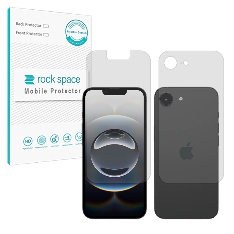 گلس صفحه نمایش و پشت گوشی اپل iPhone 16e مدل نانو هیدروژل شفاف برند راک اسپیس کد SS