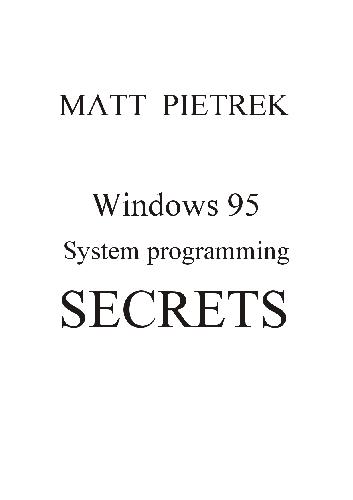 خرید و دانلود نسخه کامل کتاب Windows 95 System Programming Secrets