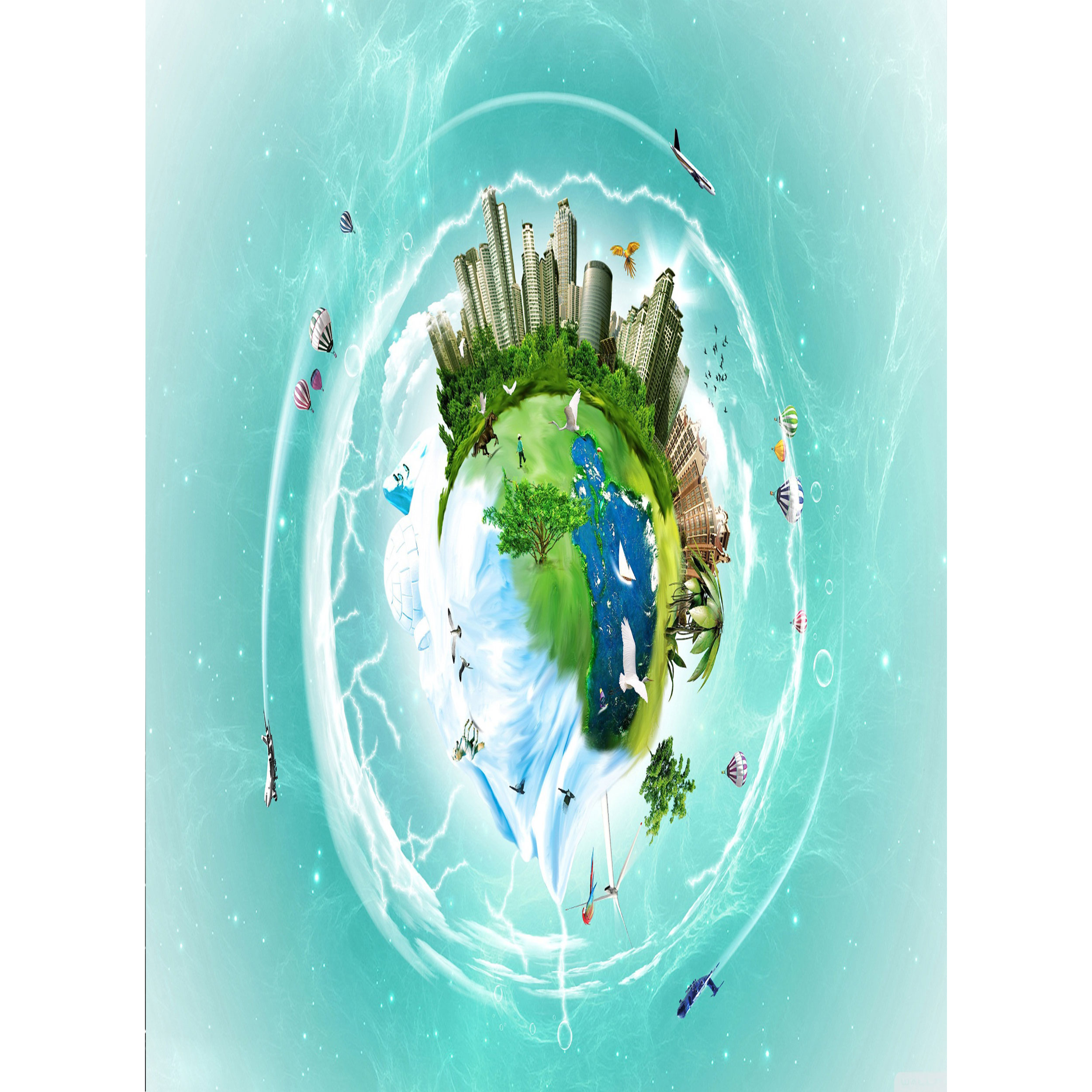 تابلو شاسی طرح کره زمین هواپیما و پرنده مدل T1293