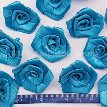 گل پفکی ساتن متوسط آبی فیروزه ای تیره