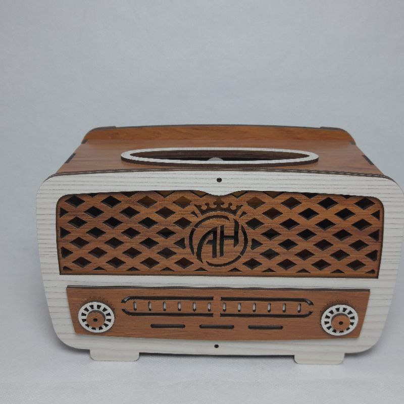 جعبه دستمال کاغذی مدل رادیو طرح چوب