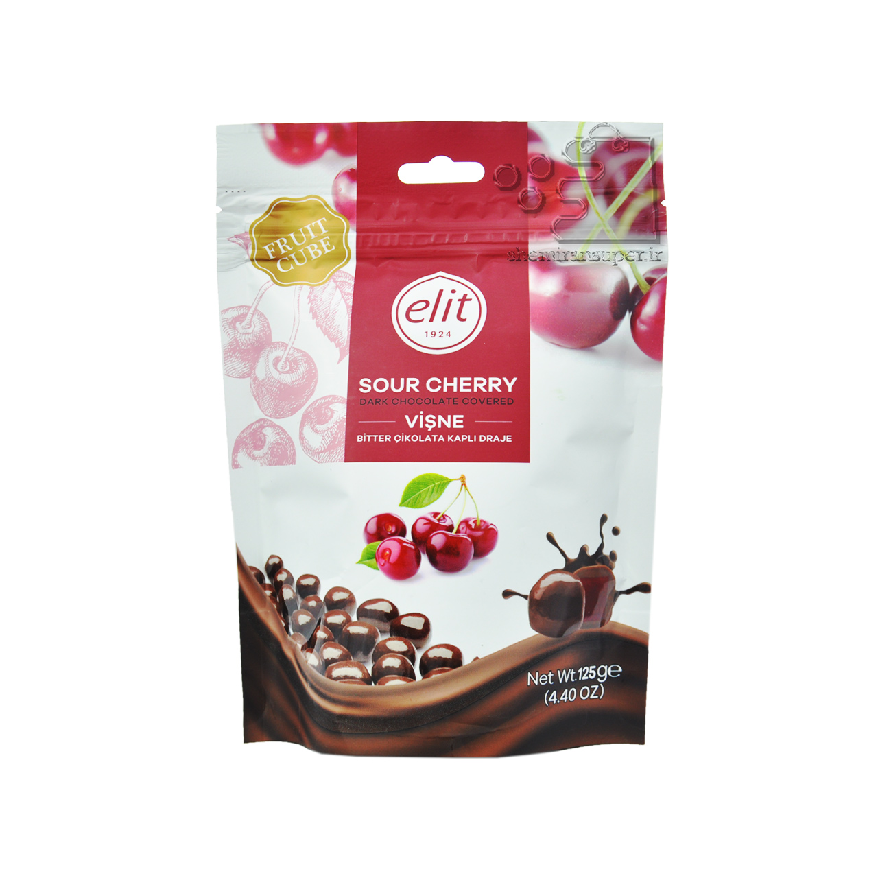 دراژه شکلات تلخ با مغز ژله آلبالو 125 گرم الیت - elit