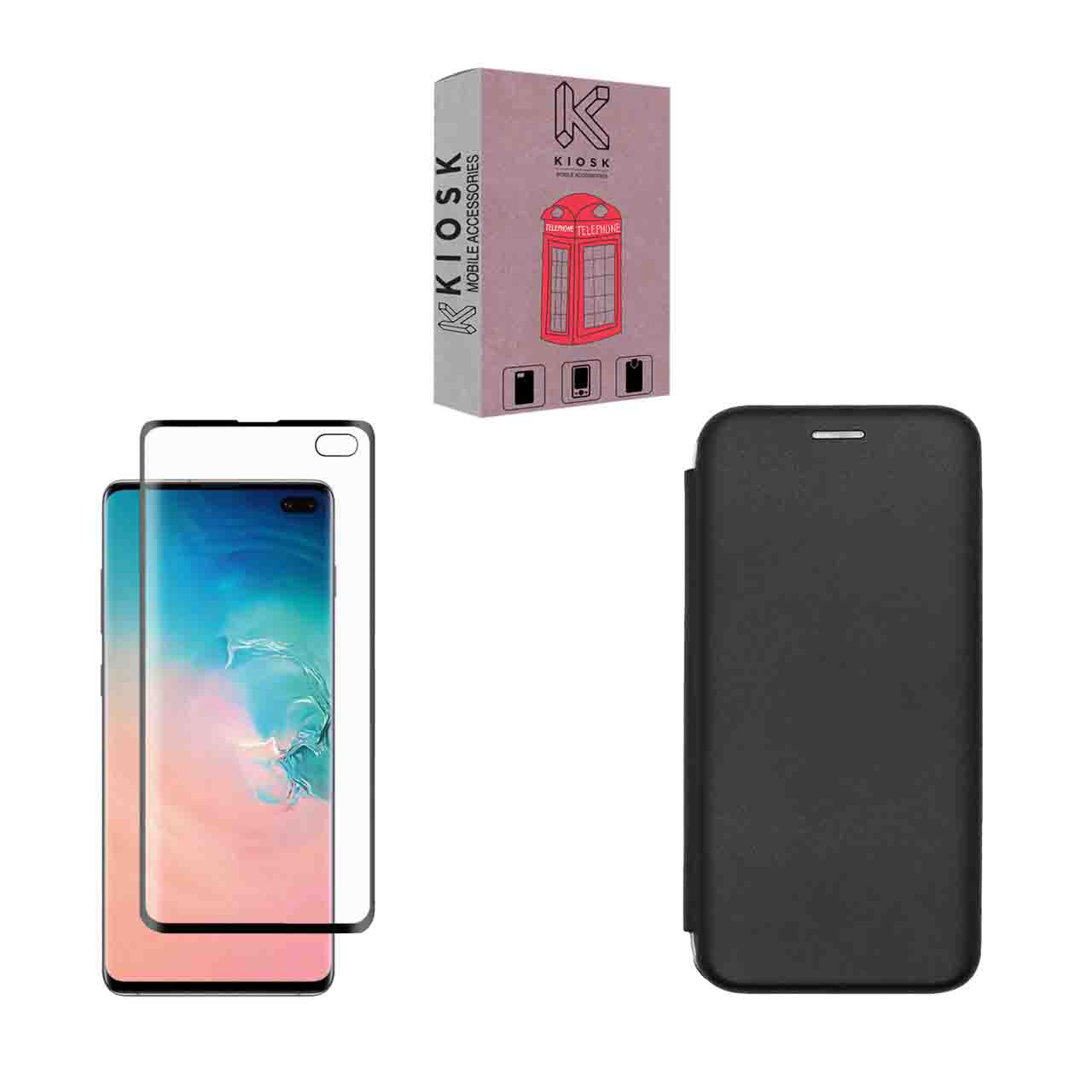 کیف کلاسوری کیوسک مدل KMGNT-KGF-1 مناسب برای گوشی موبایل سامسونگ Galaxy S10 Plus به همراه محافظ صفحه نمایش
