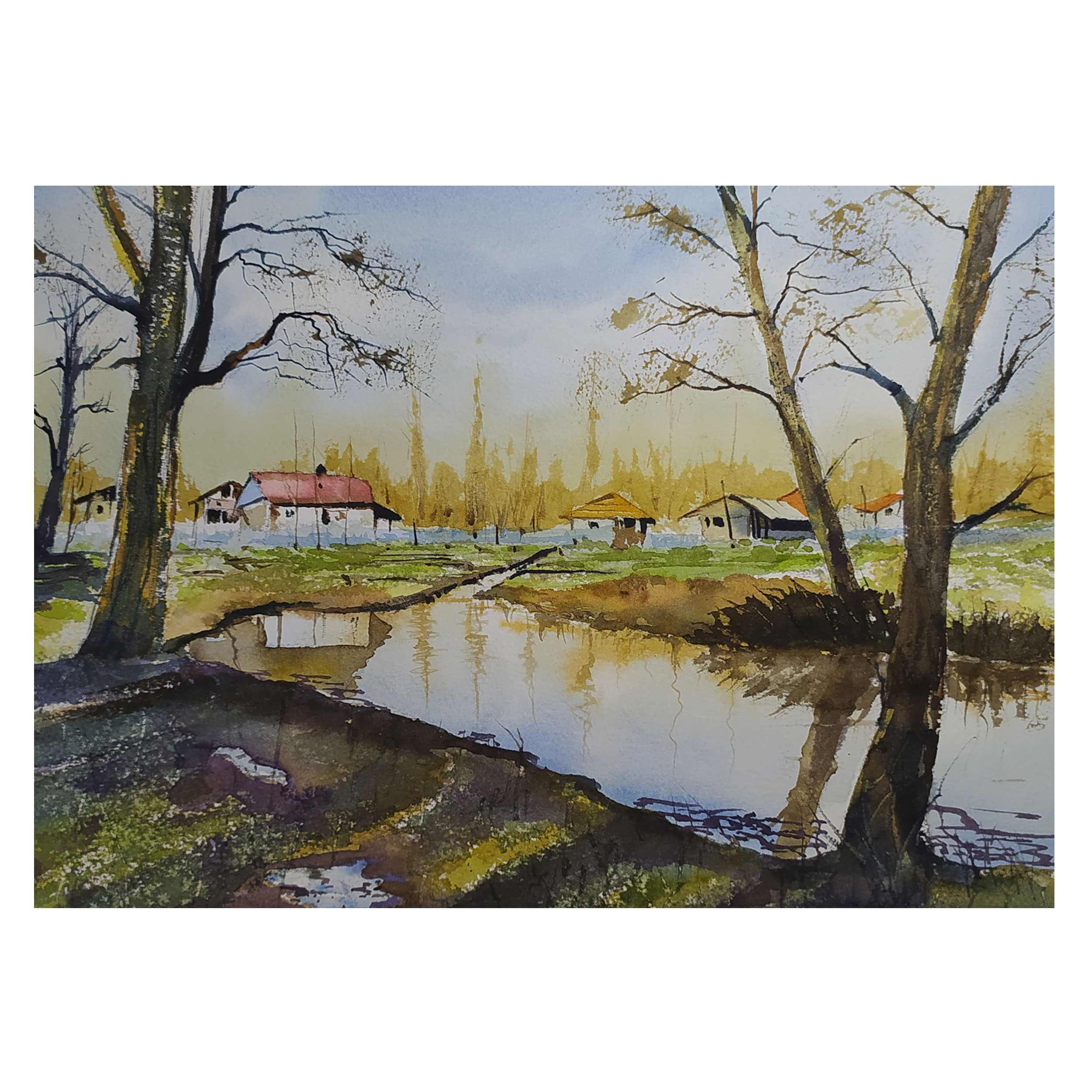 نقاشی آبرنگ طرح روستای شمال کد 7