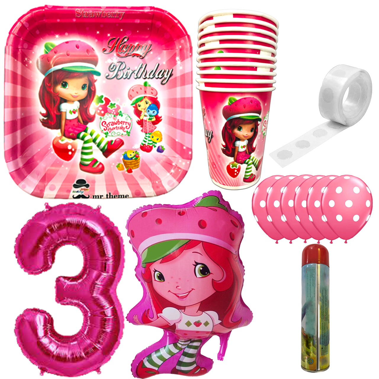 مجموعه 30 عددی تم تولد مستر تم طرح دختر توت فرنگی پلاس کد 3