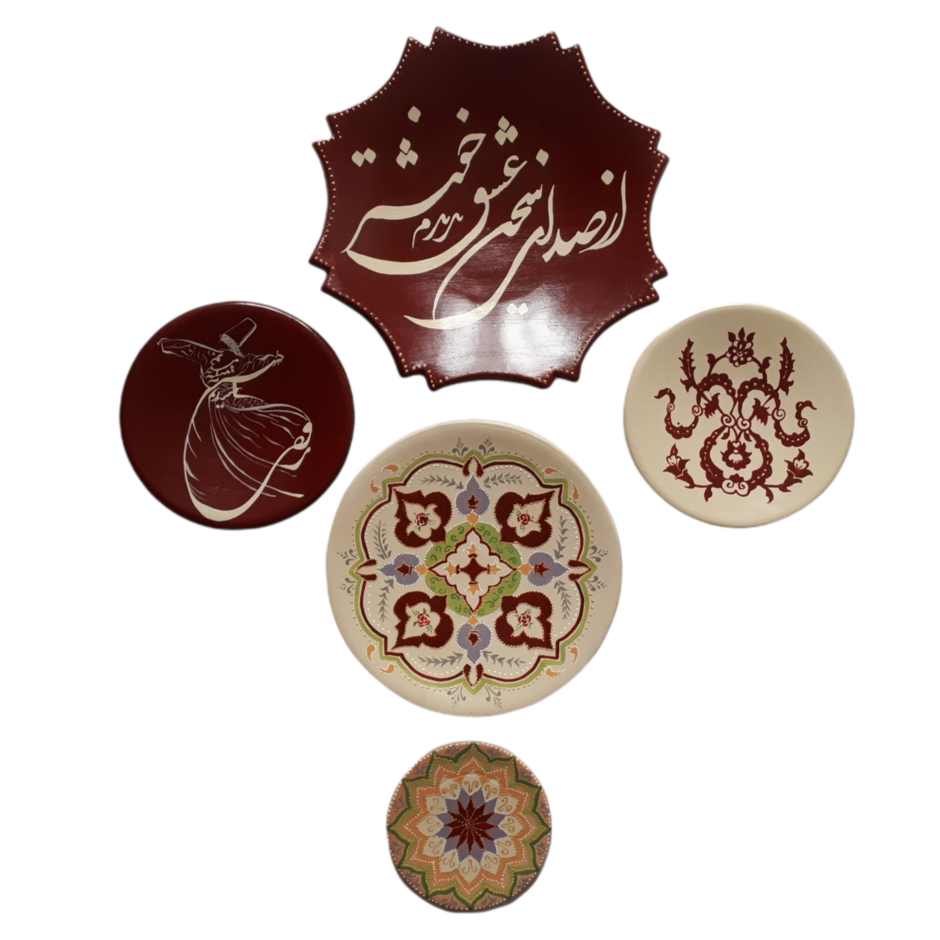 بشقاب دیوارکوب سفالی مدل کلاسیک مجموعه 5 عددی