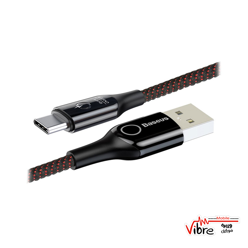 کابل شارژ USB به USB Type-C باسئوس با طول 1 متر همراه با LED رنگ مشکی