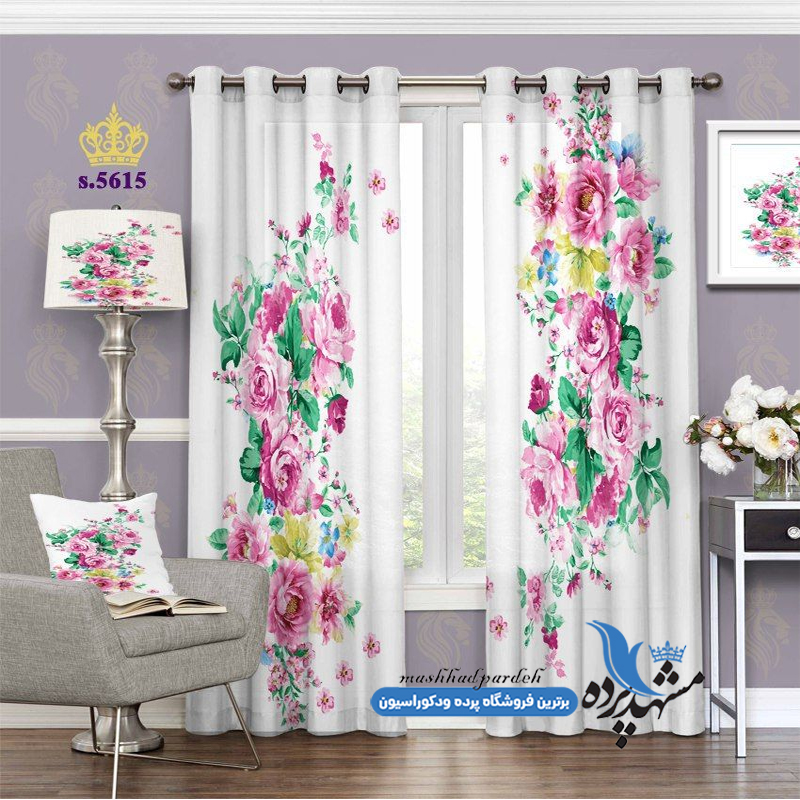 پرده پانچ گلدار طرح گل رُز آبرنگی کد s-5615