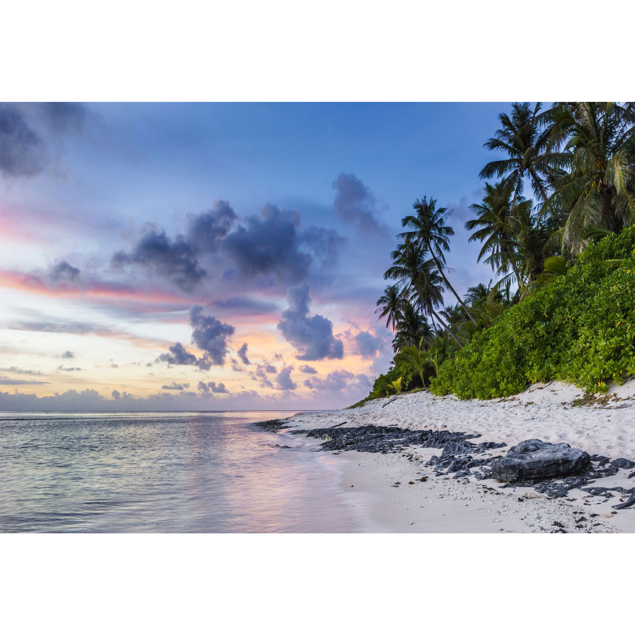 تابلو شاسی مدل دریا و غروب آفتاب و ابر و درخت و نخل T7440