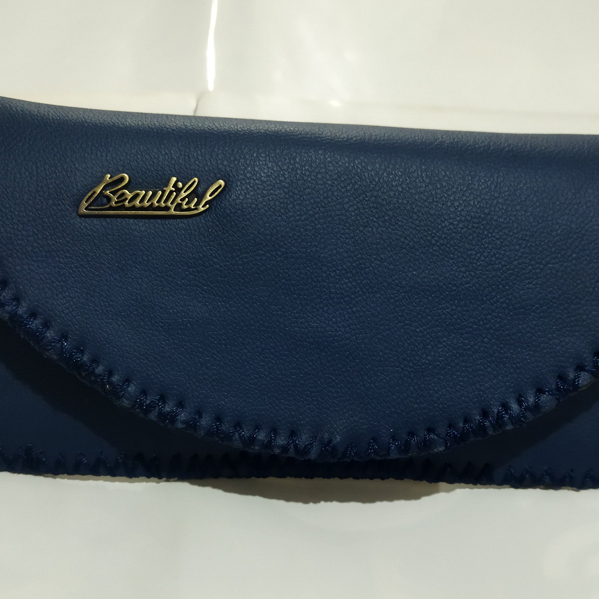 کیف پول دست دوز چرم مصنوعی  سرمه ای 