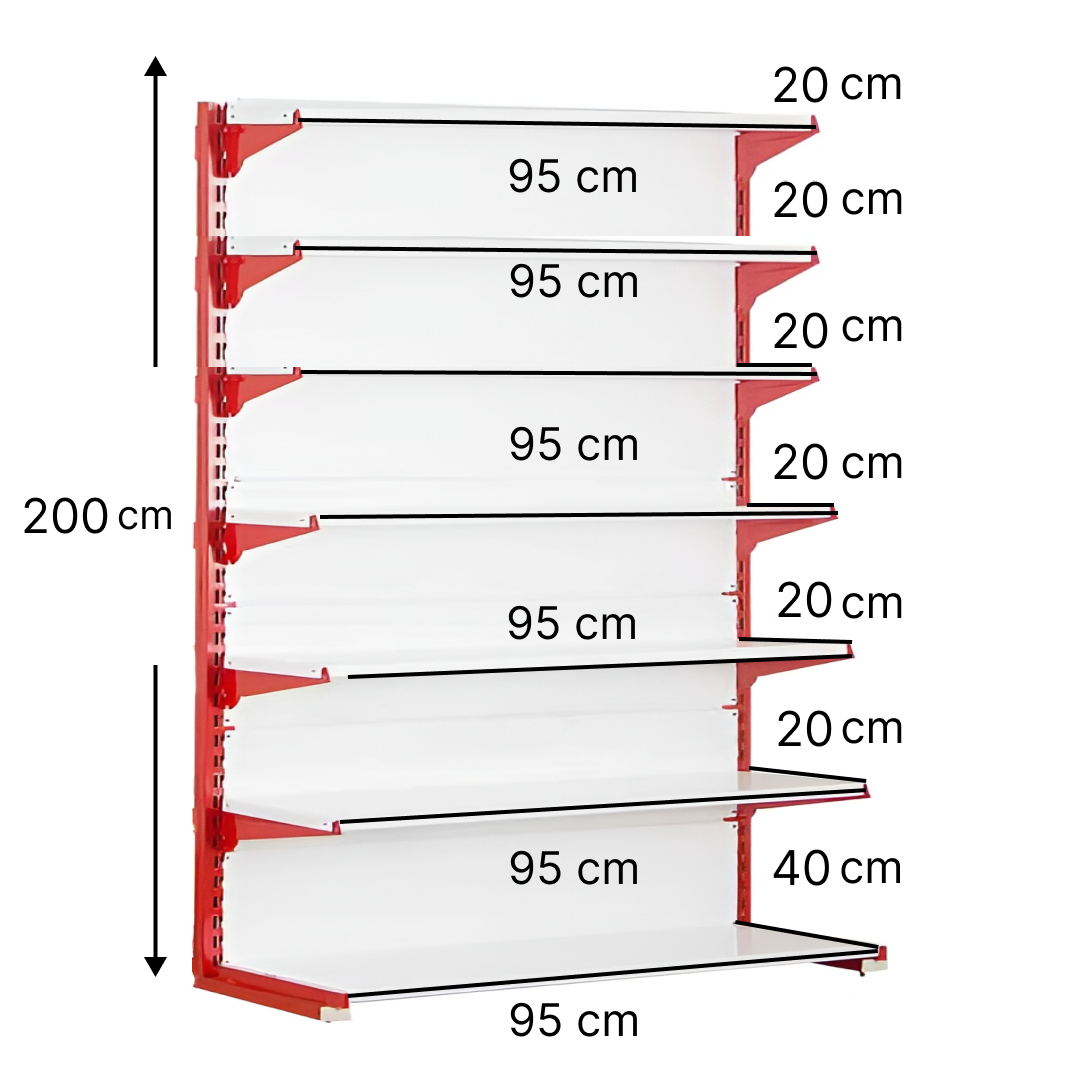 خرید و قیمت قفسه سوپری‌ خودایست 7 طبقه 95x20 ارتفاع 200 - قفسه‌بندی وکیلی