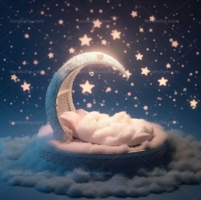 بک دراپ عکاسی نوزاد با ماه | گرافیک با طعم تربچه