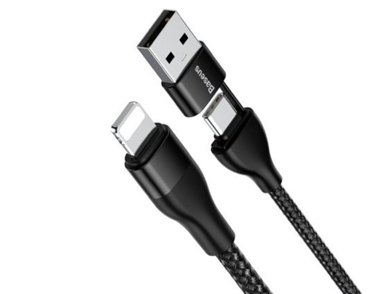 کابل شارژ و انتقال داده دوسر بیسوس Baseus 2in1 Dual Output Cable USB Type-C to iP 18W