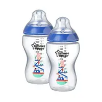 شیشه شیر 3 ماه 2 عددی طلقی تامی تیپی tommee tipee حجم 340 میلی لیتر طرح دار آبی