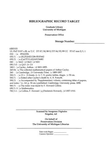 خرید و دانلود نسخه کامل کتاب The collected mathematical papers of Arthur Cayley