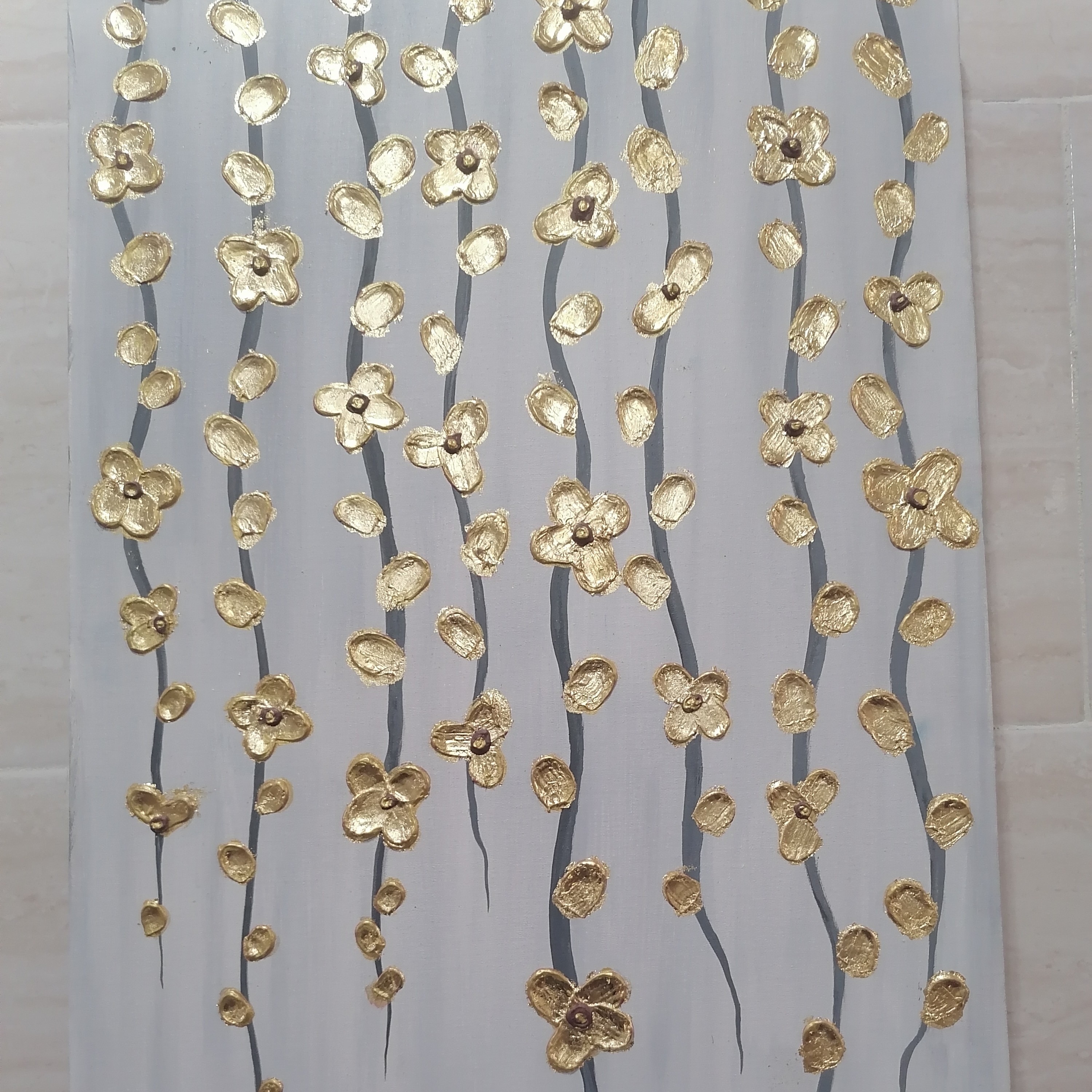 تابلو دکوراتیو برجسته ورق طلا روی بوم 40 در 70 طرح شکوفه 