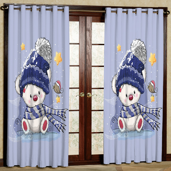 پرده مدل آدم برفی چاپی هازان پانچی کد 481 سایز 200x140 سانتی متر