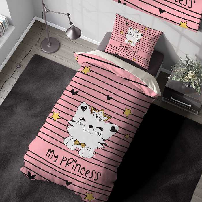 روتختی بچگانه طرح گربه کارتونی با زمینه صورتی SM-27901