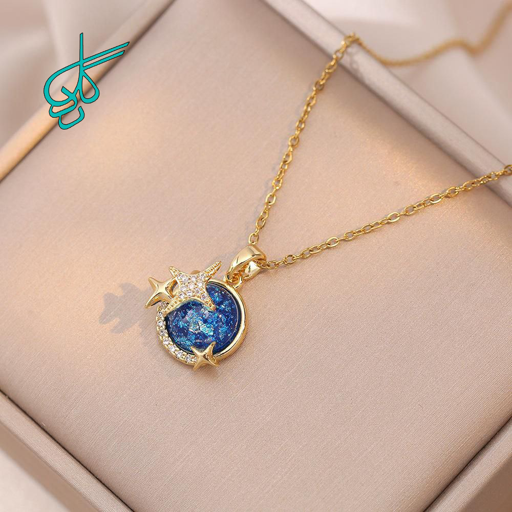 خرید گردنبند استیل طرح کهکشان و ستاره رنگ ثابت با کیفیت کد 1515618 - ردگل