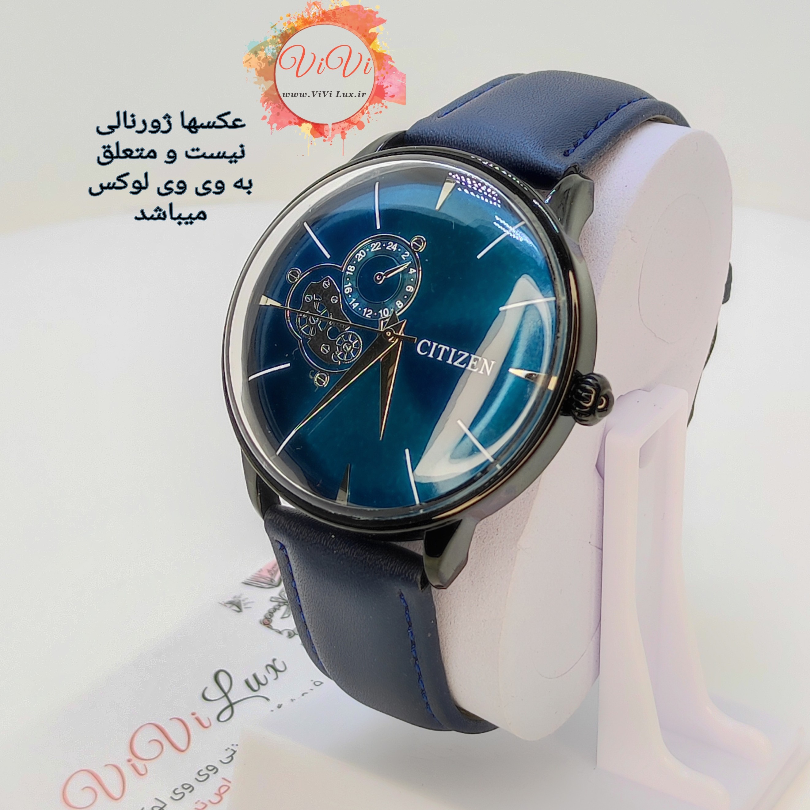 ساعت سیتیزن موتور ژاپن با طراحی خاص و بند چرم درجه یک Citizen صفحه آبی