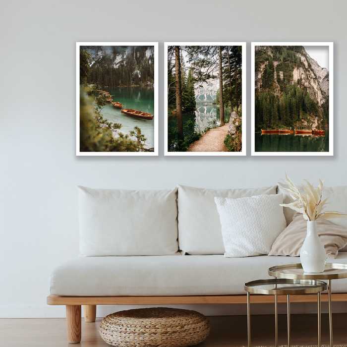 تابلو مدل طبیعت جنگل و دریاچه کد LA-G3015 مجموعه 3 عددی | دنیای قاب