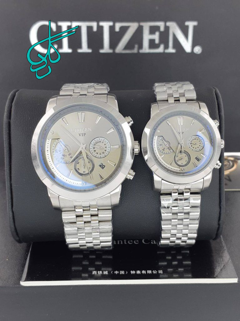 خرید ست ساعت زنانه و مردانه سیتیزن سه موتور فعال فلزی کیفیت بینظیر موتور ژاپن FS جنس استیل رنگ ثابت کد 2115503 - ردگل