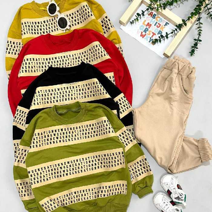 بلوز شلوار پسرانه و دخترانه اسپورت لش  سایز 45 تا 60 سبز و قرمز و مشکی و زرد