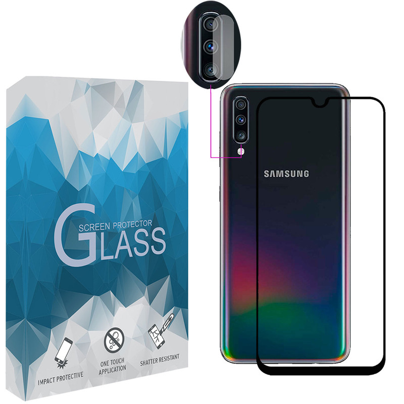 محافظ صفحه نمایش مدل FLGSP مناسب برای گوشی موبایل سامسونگ Galaxy A70 به همراه محافظ لنز دوربین | کالا برتری