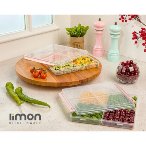 ظرف فریزری چهارخانه کوچک لیمون ، در رنگهای صورتی پاستیلی و وانیلی