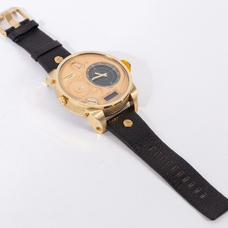 ساعت مچی چهار زمانه Diesel بند مشکی فریم طلایی-طلایی