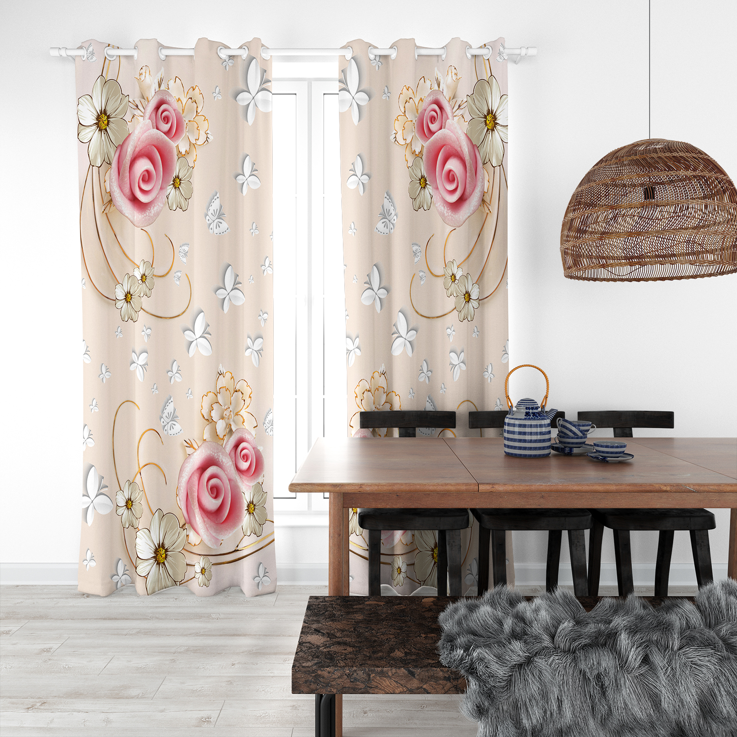 پرده مدل هازان چاپی  طرح گل سایز 280x140 سانتی متر