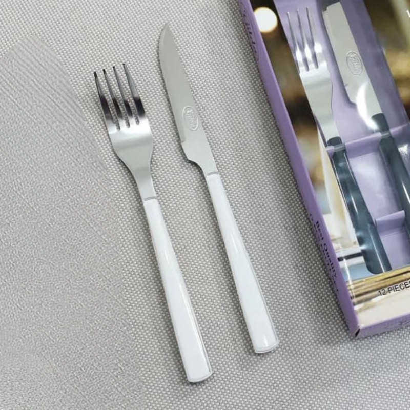 کارد و چنگال گیلدا مدل مادرید سفید بسته 12 عددی با ارسال رایگان