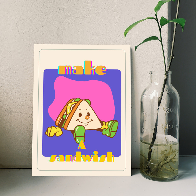 تابلو شاسی مدل رستورانی طرح کارتونی ساندویچ کد 1062 | دنیای قاب