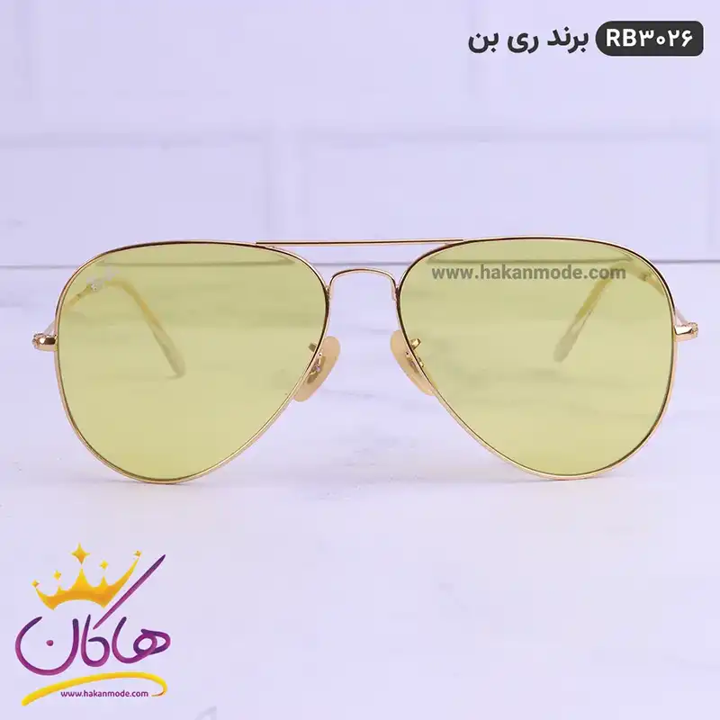 عینک ری بن طلایی زرد اورجینال 3026