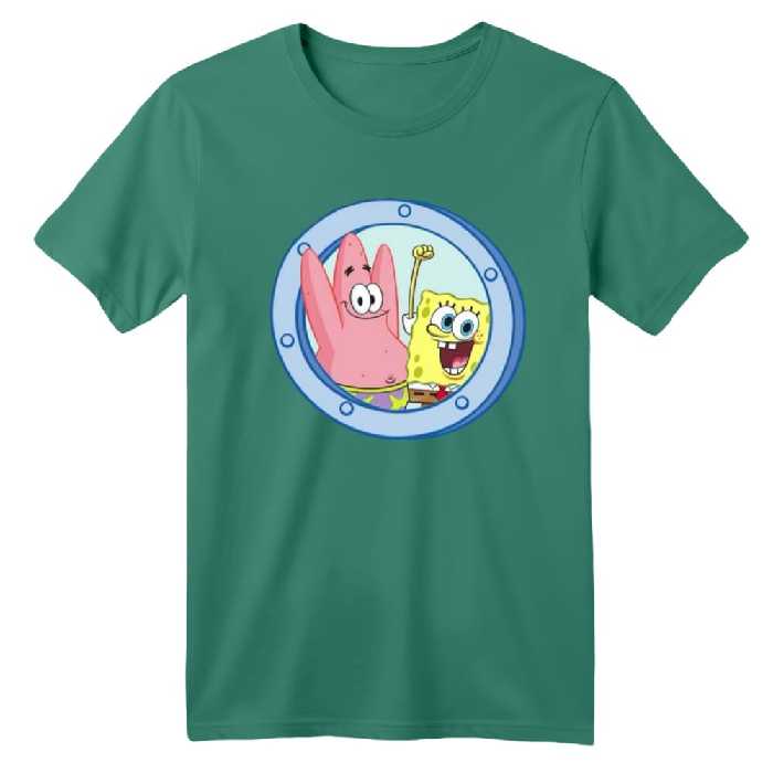 تی شرت آستین کوتاه بچگانه مدل باب اسفنجی کد 11 رنگ سبز سدری