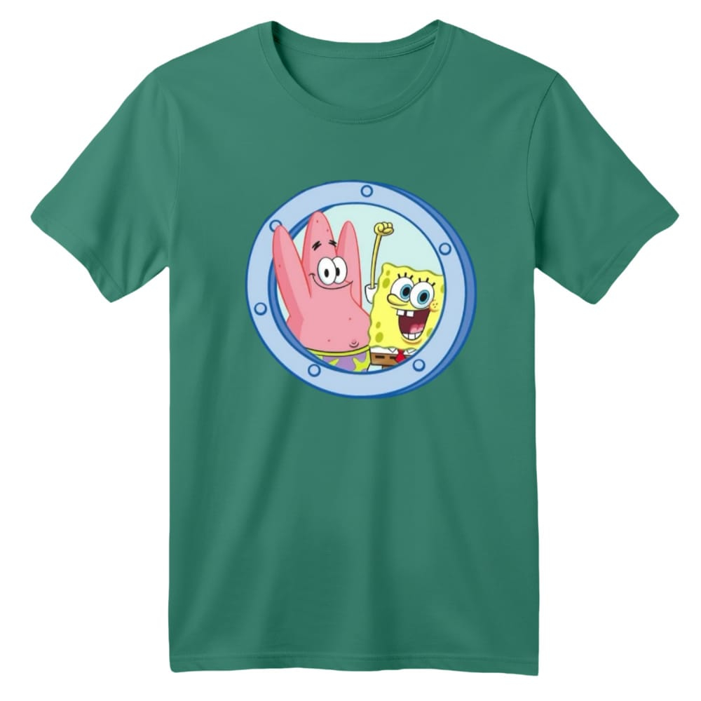 تی شرت آستین کوتاه بچگانه مدل باب اسفنجی کد 11 رنگ سبز سدری